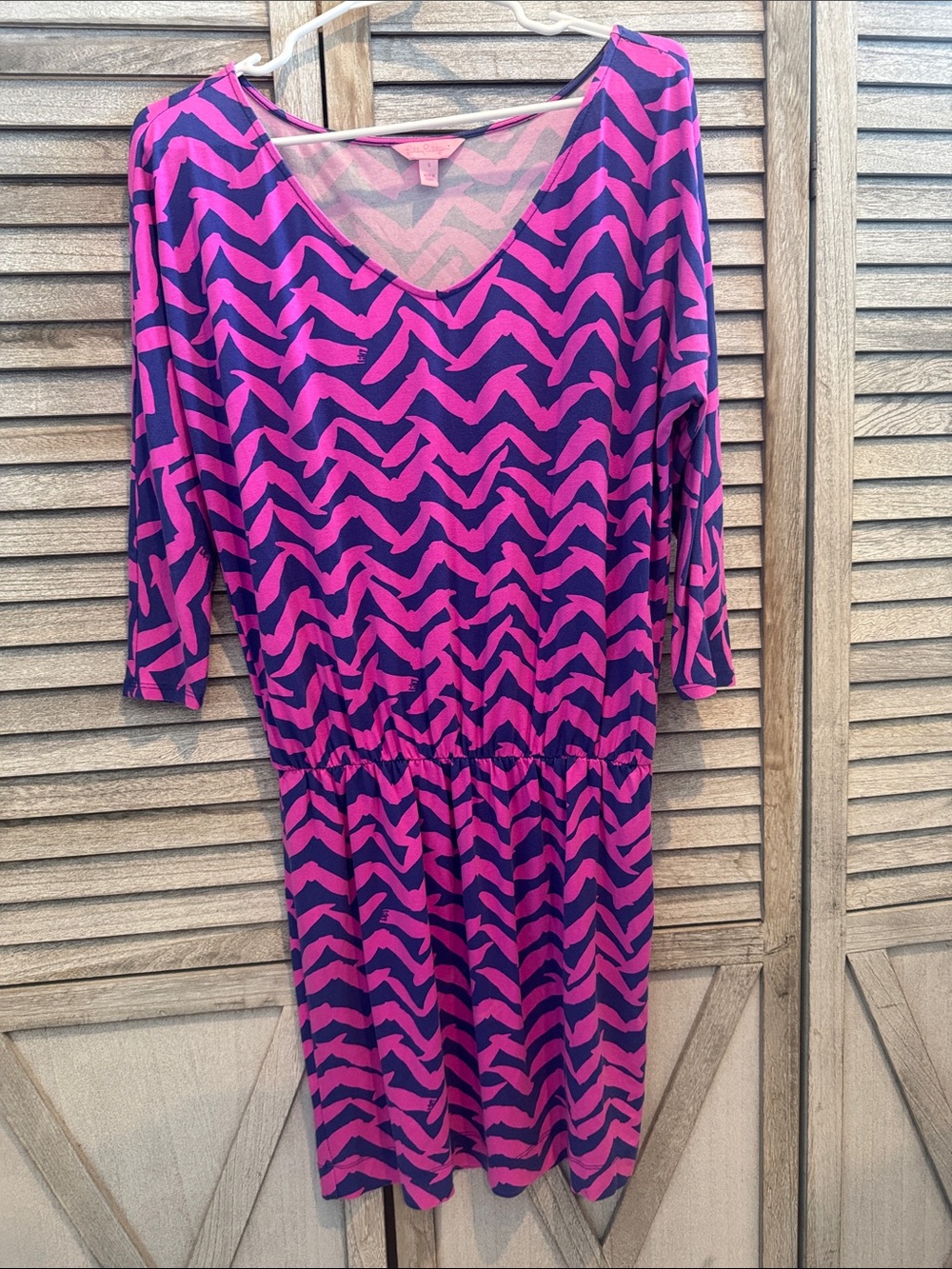 Lilly Pulitzer Pink and Navy Zigzag V‑Neck Midi Dress